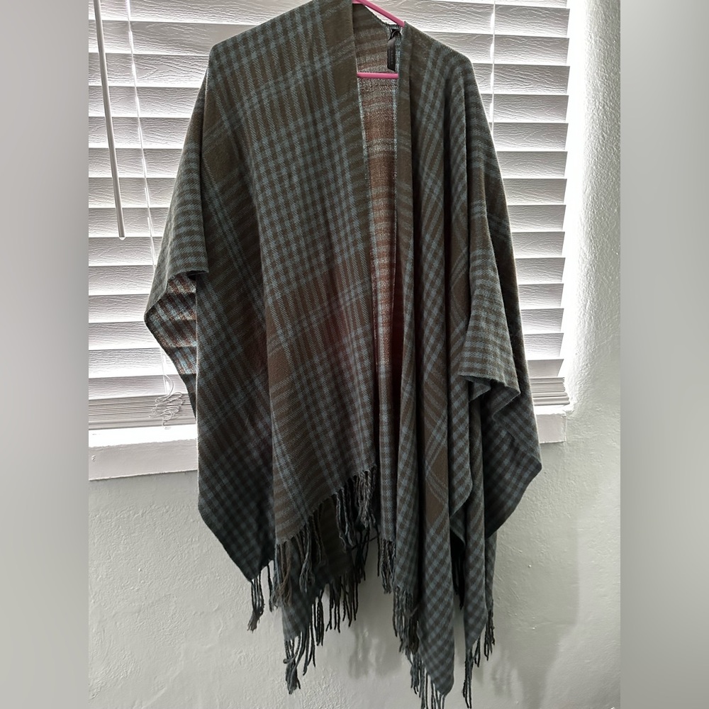 Plaid cardigan, army green and blue. One size
